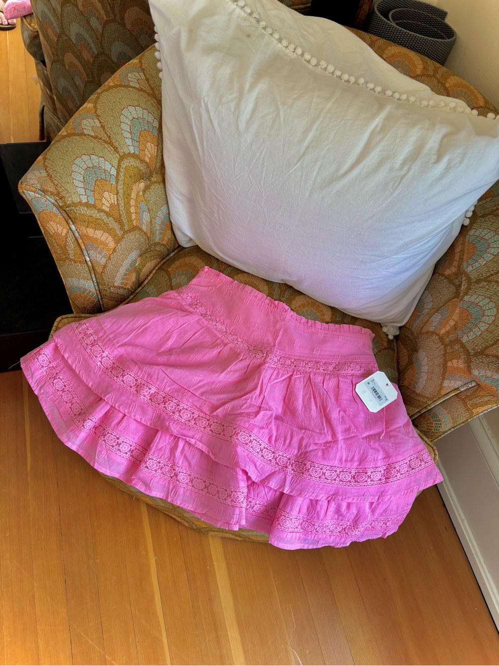 Altar’D state Women's Pink Tiered Lace Mini Skirt